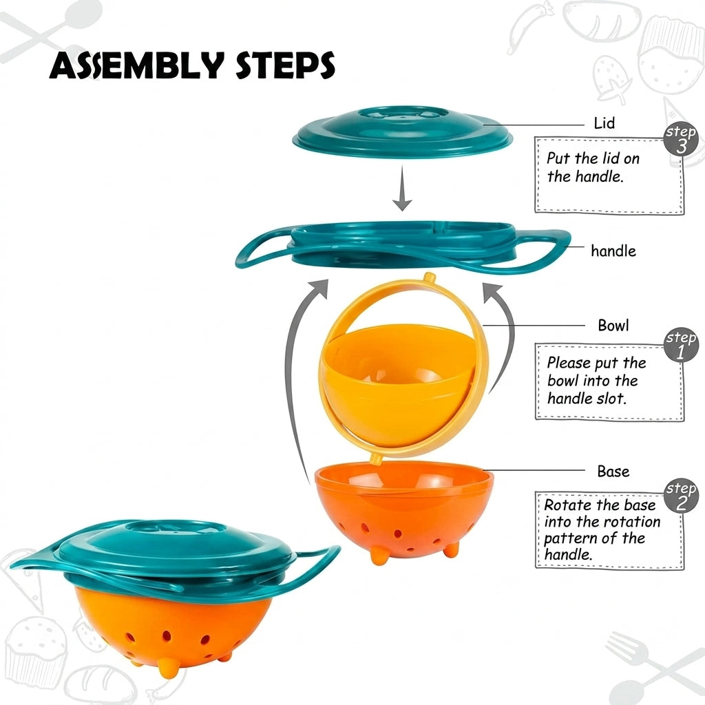 360° Rotating Spill Proof Gyro Bowl for Toddlers