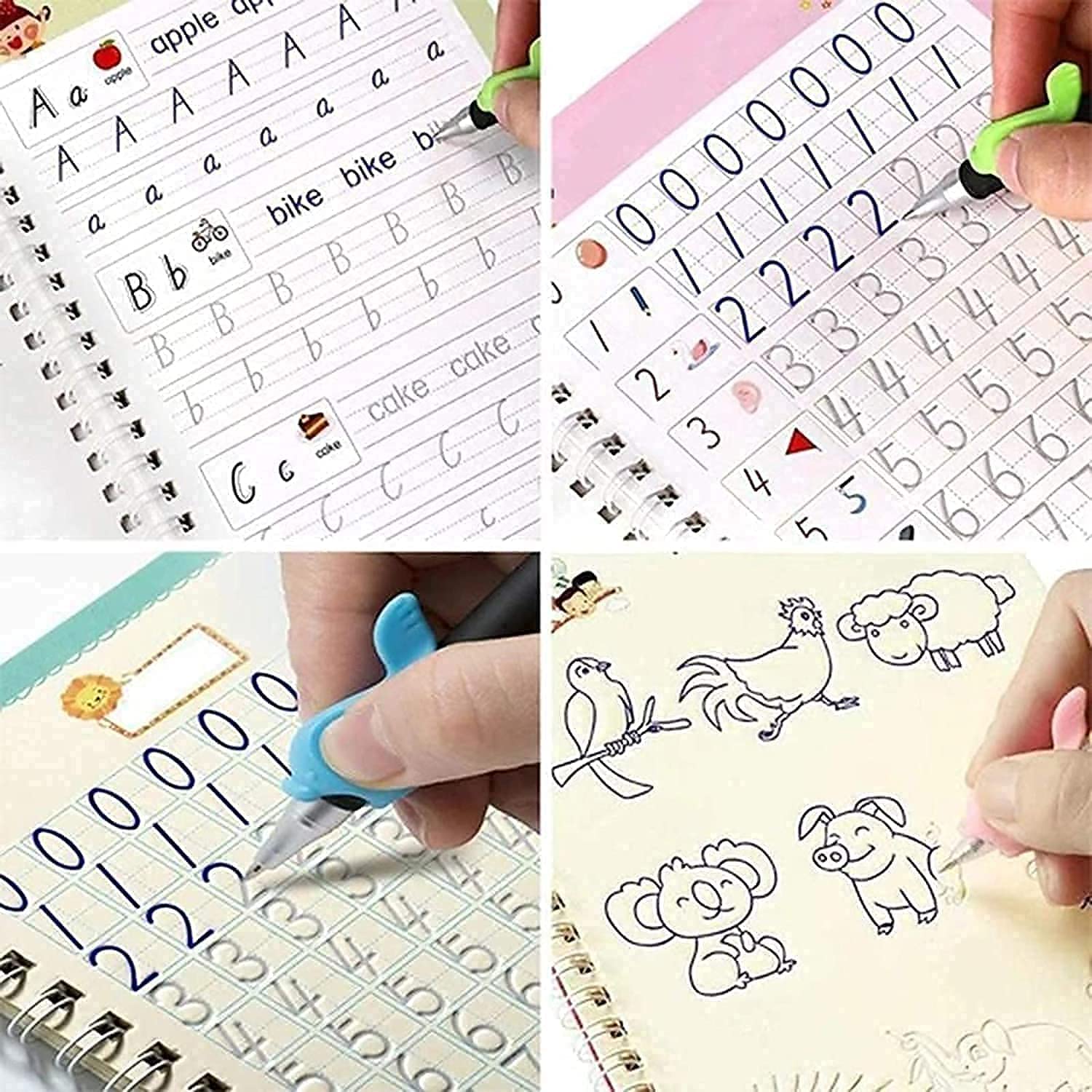 Magic Practice Copybook, (4 BOOK + 10 REFILL+ 1 Pen +1 Grip) Number Tracing Book for Preschoolers with Pen, Magic Calligraphy Copybook Set